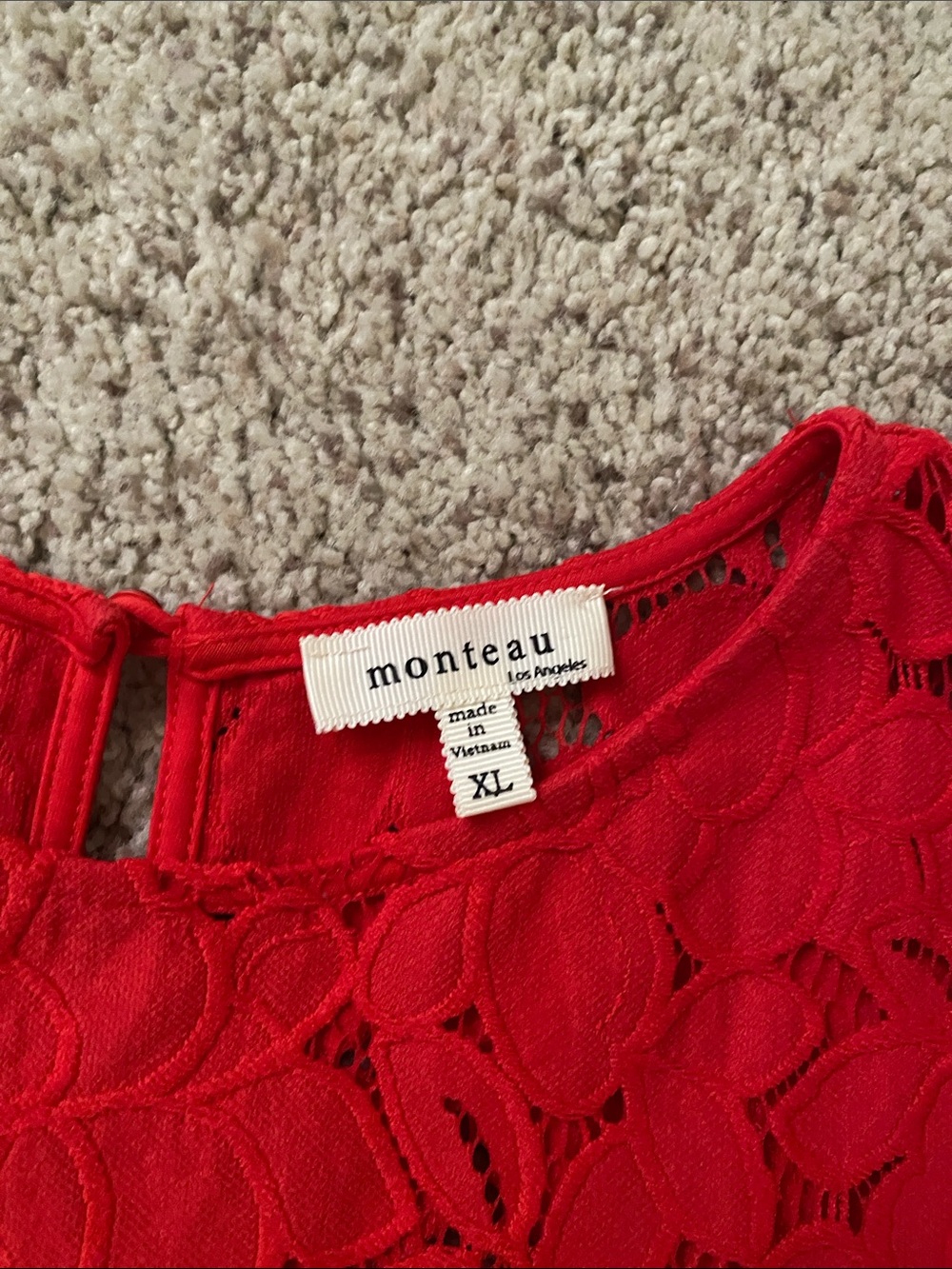 Monteau Red Lace Sleeveless Top with Flutter Cap Details - Picture 2 of 6